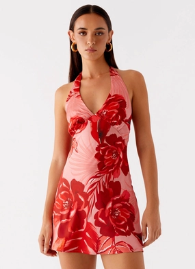 Heavy Hearted Mini Dress - Sicily Sunsets Print Dreamy Layers