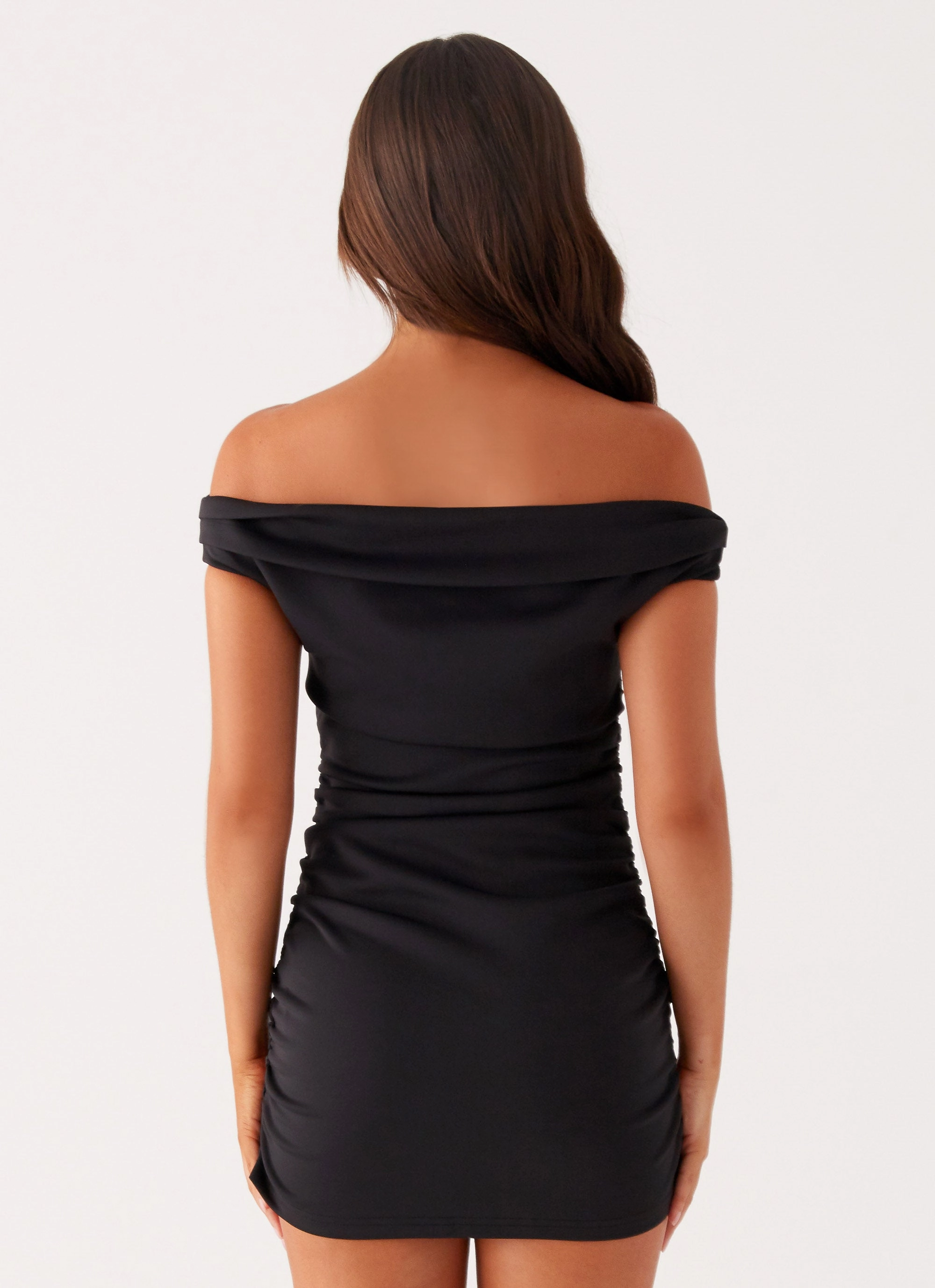 Morgan Off Shoulder Mini Dress - Black Rose Flush V Neckline