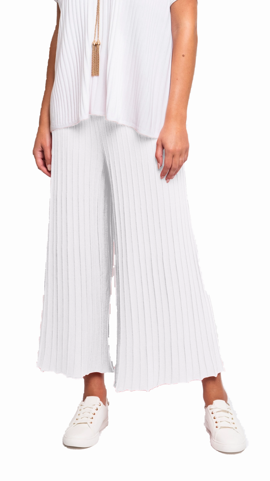 Giuliana Plisse-Look Cropped Wide Leg Pants - White Active Design Wear