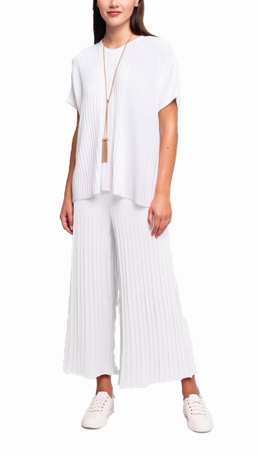 TaglessLabel Giuliana Plisse-Look Cropped Wide Leg Pants - White