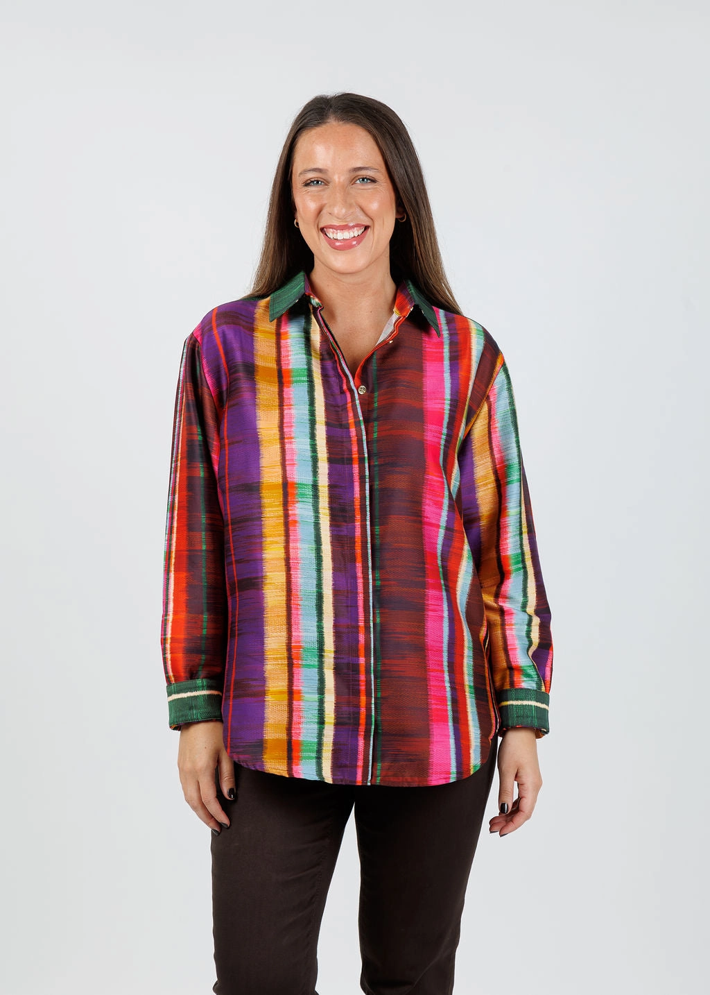 Durable Buttons Halsey Long Sleeve Shirt -  Textured Stripes