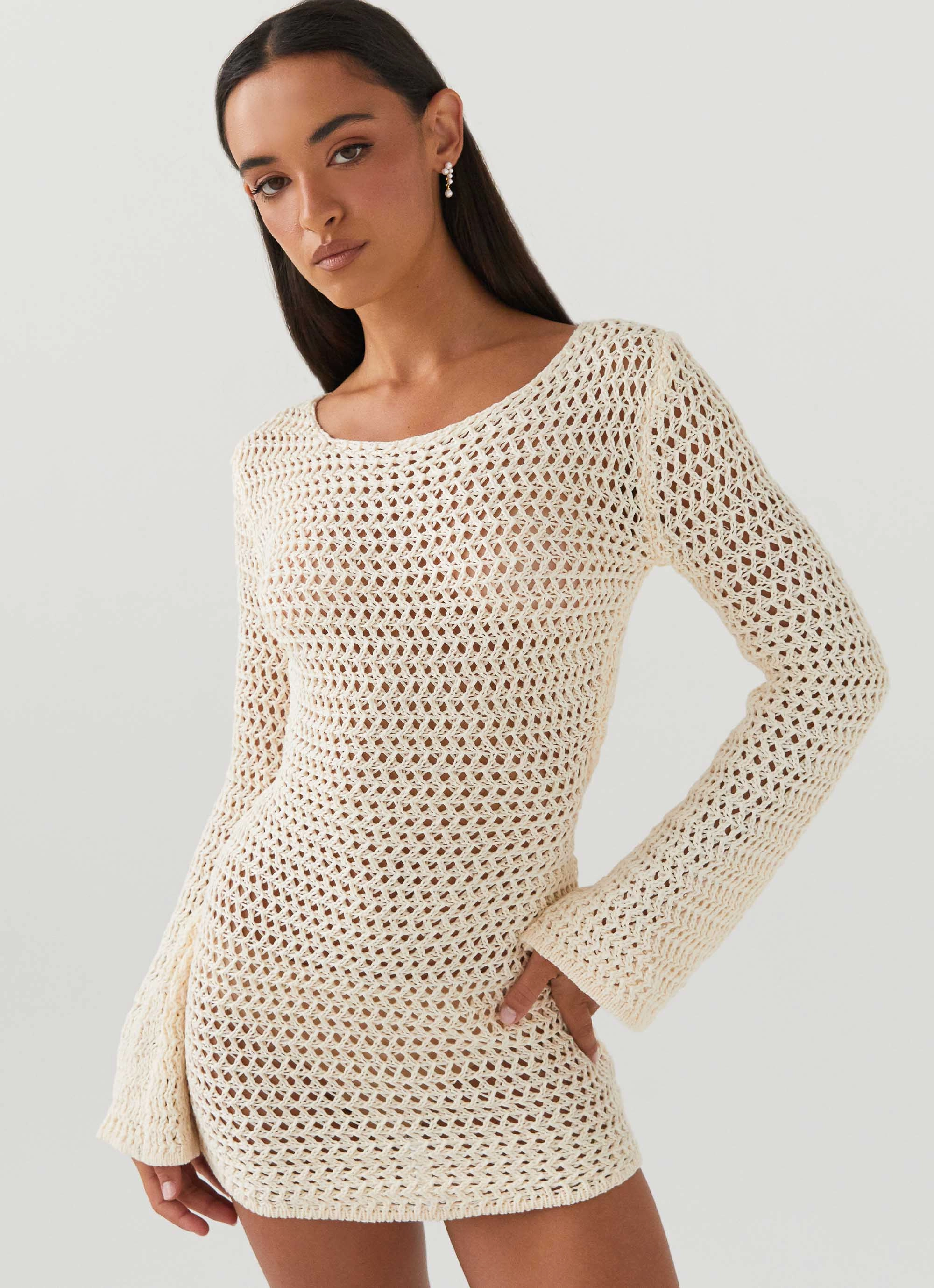 Layered-Sleeve Down For The Ride Crochet Mini Dress - Ivory