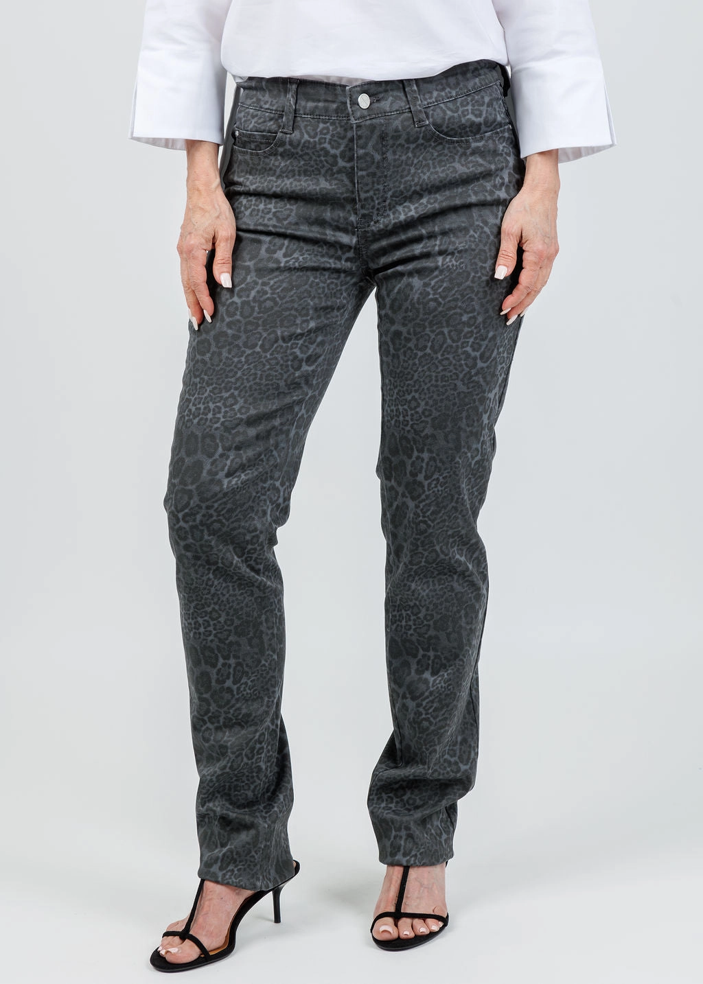 Sleek Appearance EcoFriendlyMaterial Dream Straight Jeans 32" - Light Grey Leopard