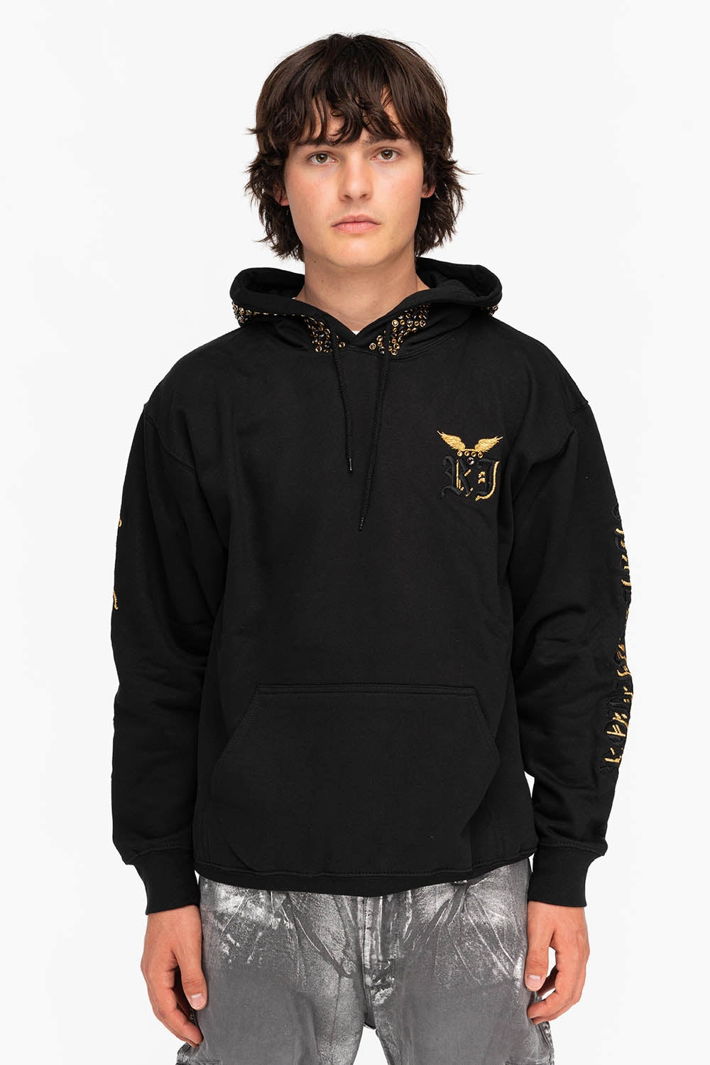 Sporty Fit DRESSED UP PULLOVER HOODIE WITH CRYSTALS IN BLACK