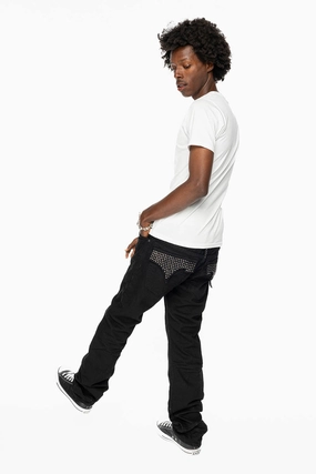 ROBIN'S LIMITED EDITION  JEANS IN BLACK WASH WITH BLACK DIAMOND CRYSTALS Layered Knee Panels