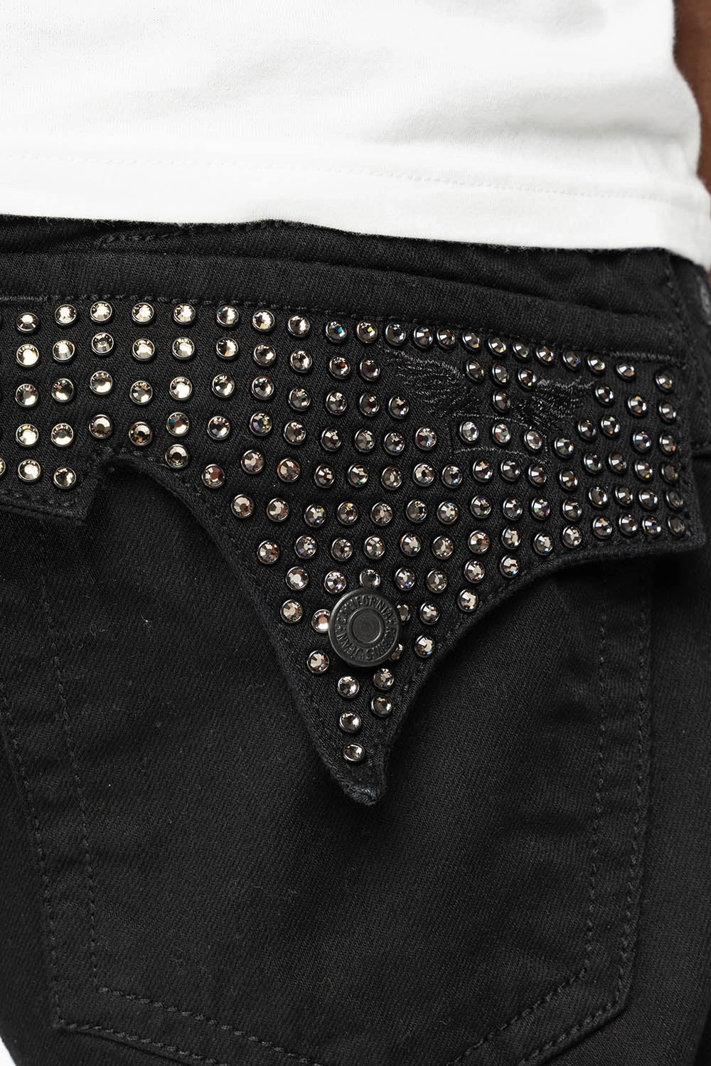 Softened Denim Material ROBIN'S LIMITED EDITION  JEANS IN BLACK WASH WITH BLACK DIAMOND CRYSTALS