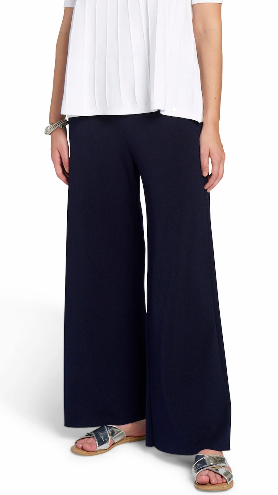 Relaxed Lines Briana Wide Leg Milano-Knit Pants - Dark Navy