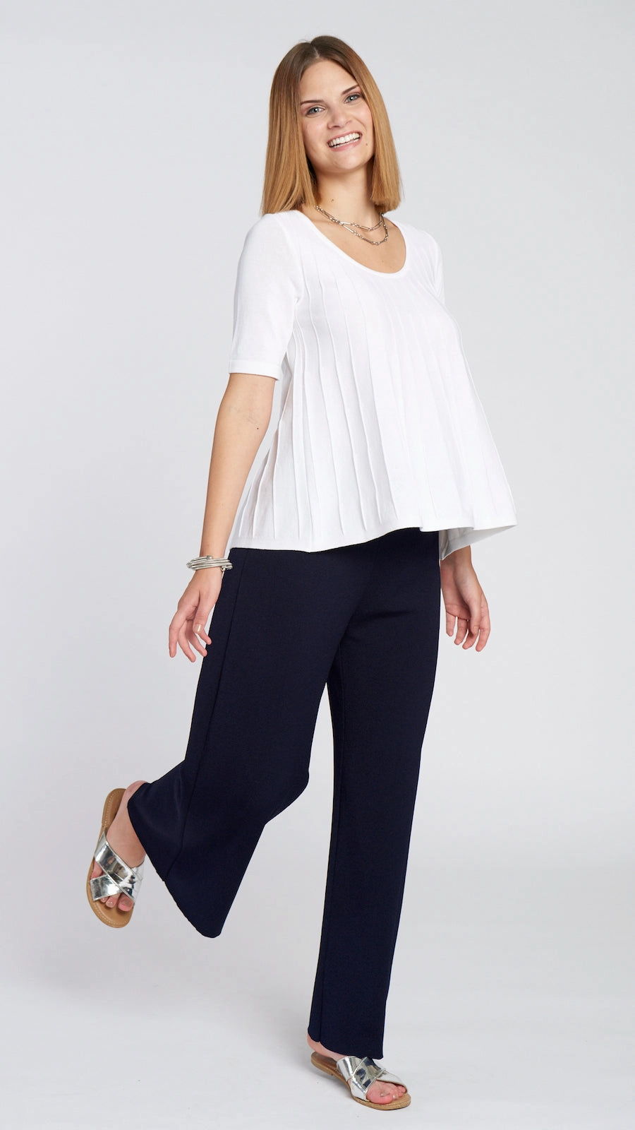 Briana Wide Leg Milano-Knit Pants - Dark Navy All Occasion