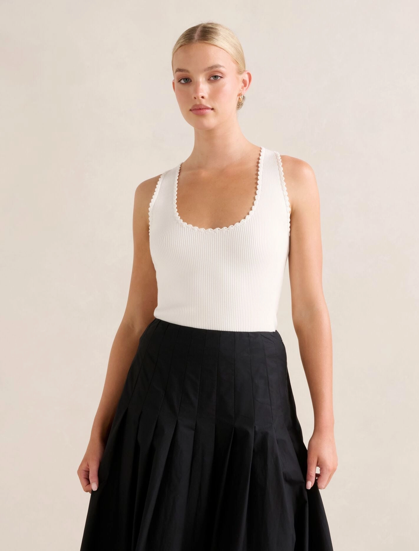 Convertible Neckline Bree Crochet Detail Knit Tank Top