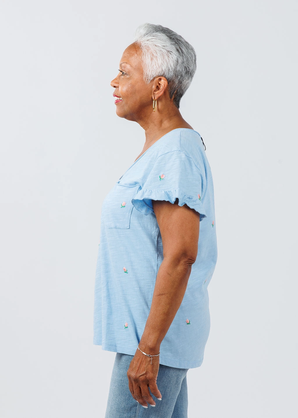 mix and match Dutch Embroidered Flower Tee - Canal