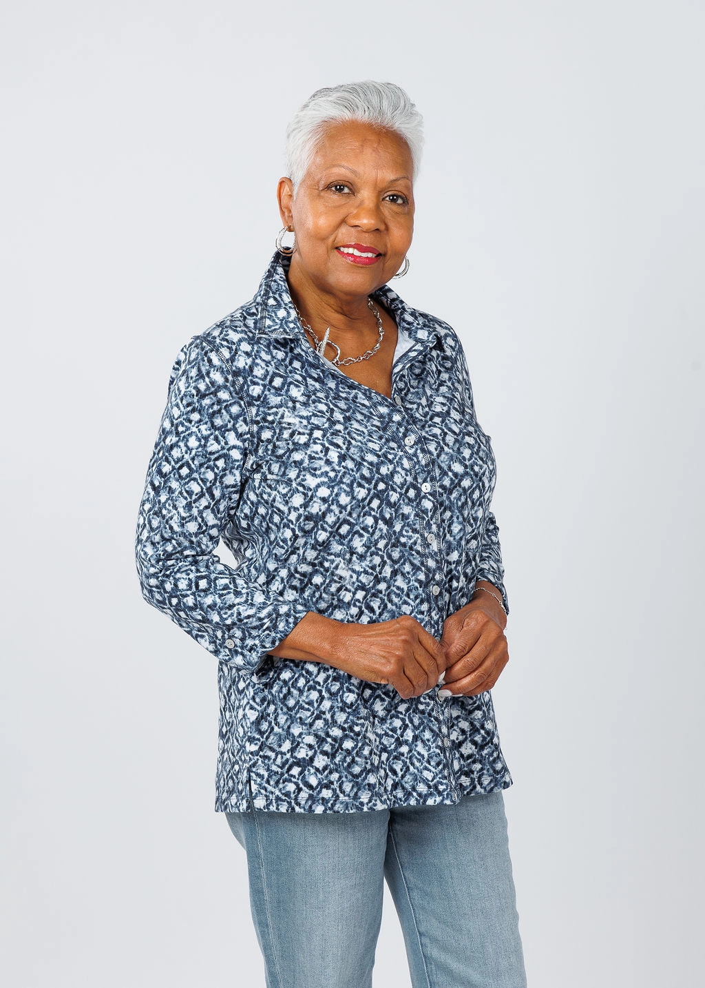 Morning Comfort Winter Fashion Karen 3/4 Sleeve Shirt Jacket - Mosaic