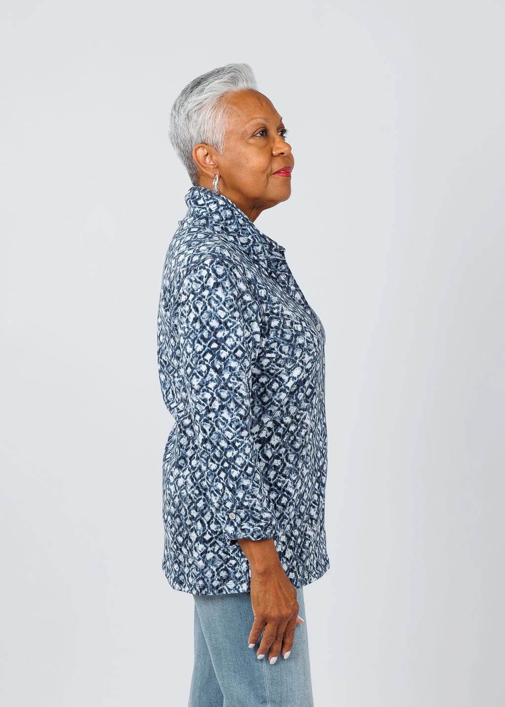 Oversized style V-Neck Karen 3/4 Sleeve Shirt Jacket - Mosaic