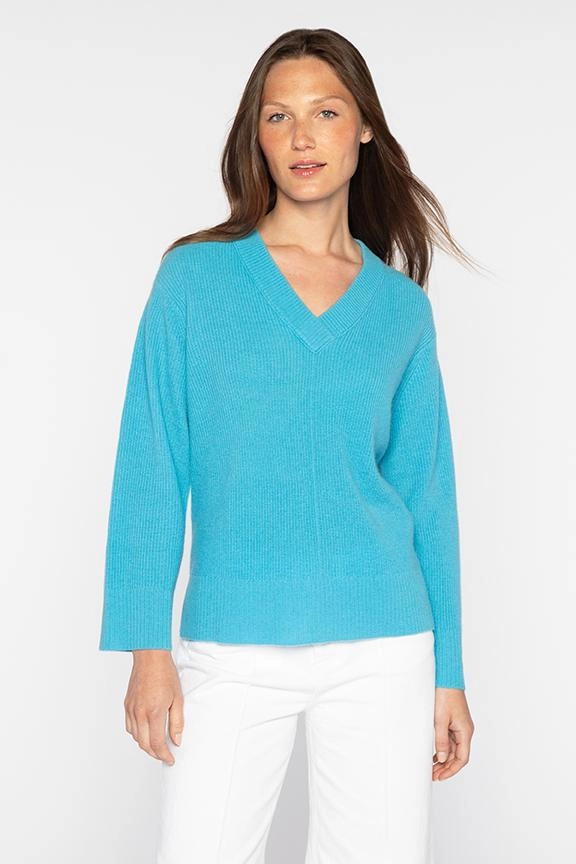 Slim Waist Rib Easy Vee Sweater