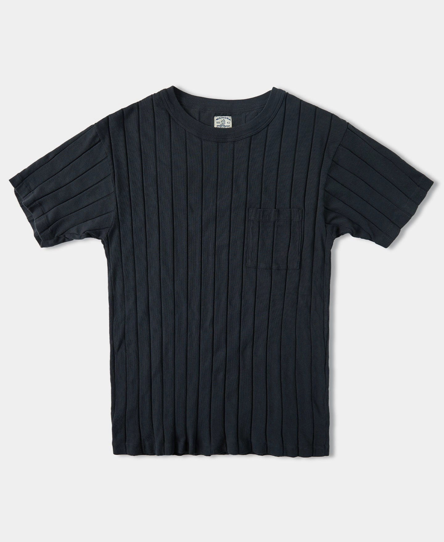 Lot 105 Drop Needle Ribbed Pocket T-Shirt - Charcoal Black Classic timelessness Retro