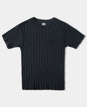 Lot 105 Drop Needle Ribbed Pocket T-Shirt - Charcoal Black Classic timelessness Retro
