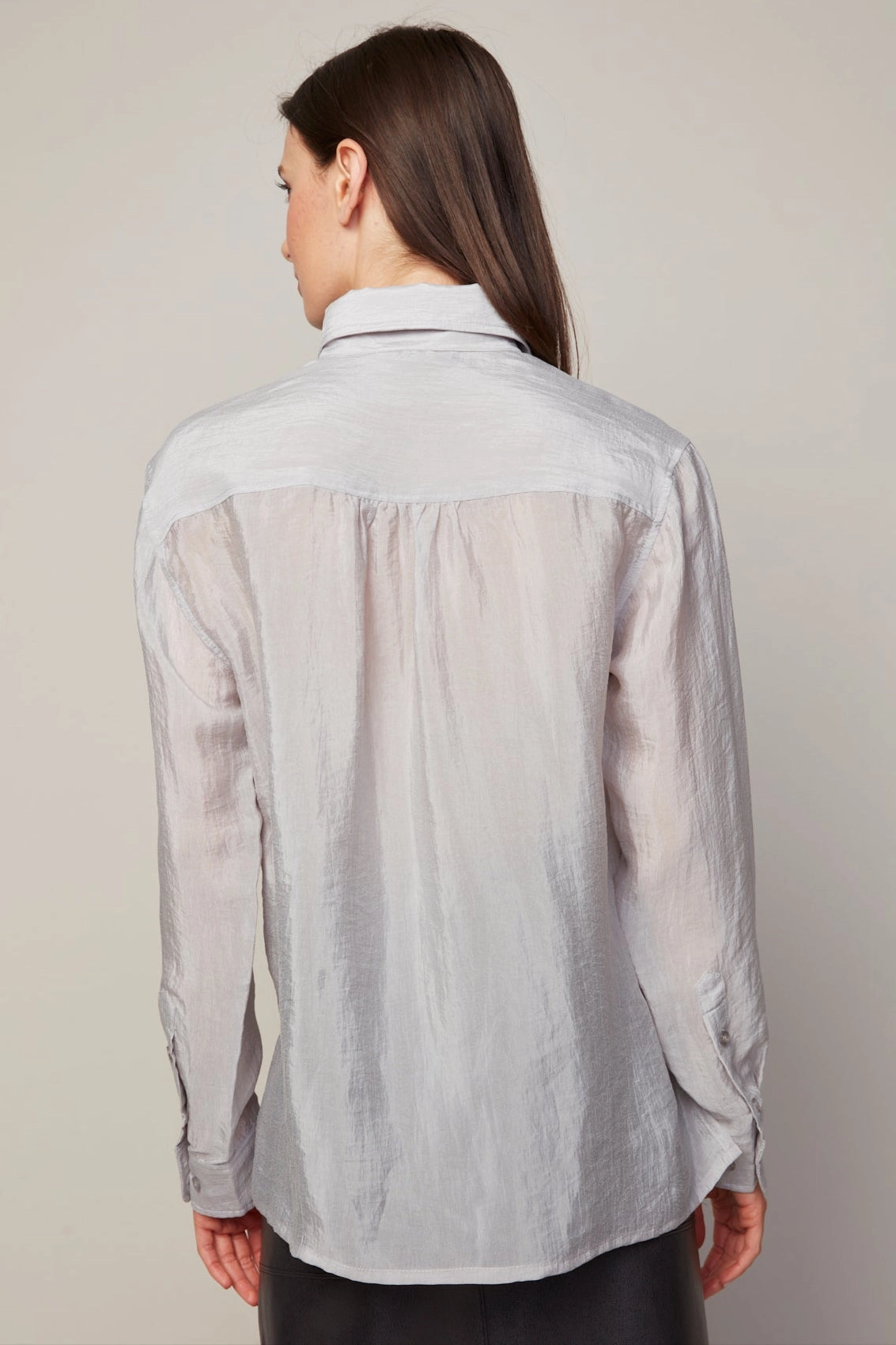 Bijou Semi-transparent Buttoned Blouse With Patch Pocket - Grey Stylish Element