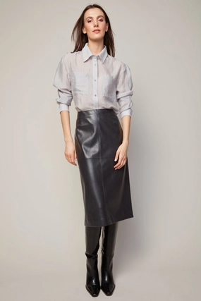 Bijou Semi-transparent Buttoned Blouse With Patch Pocket - Grey Active Layering Ultra Soft Interior