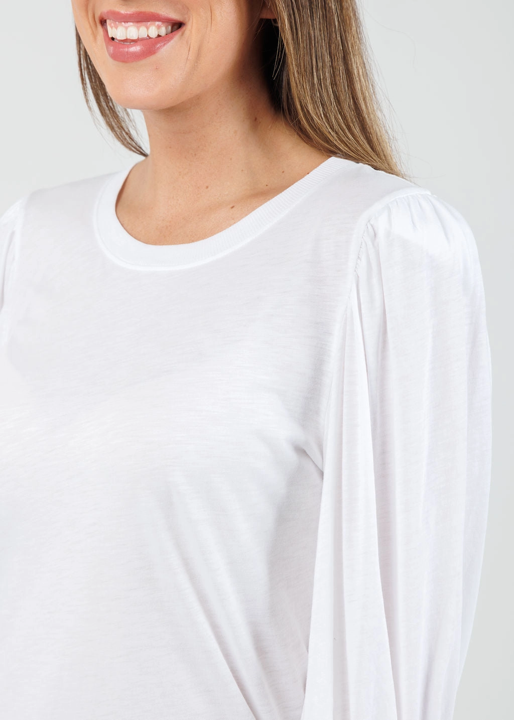 EasyCare Fabric Loren Smocked Peasant Tee - White