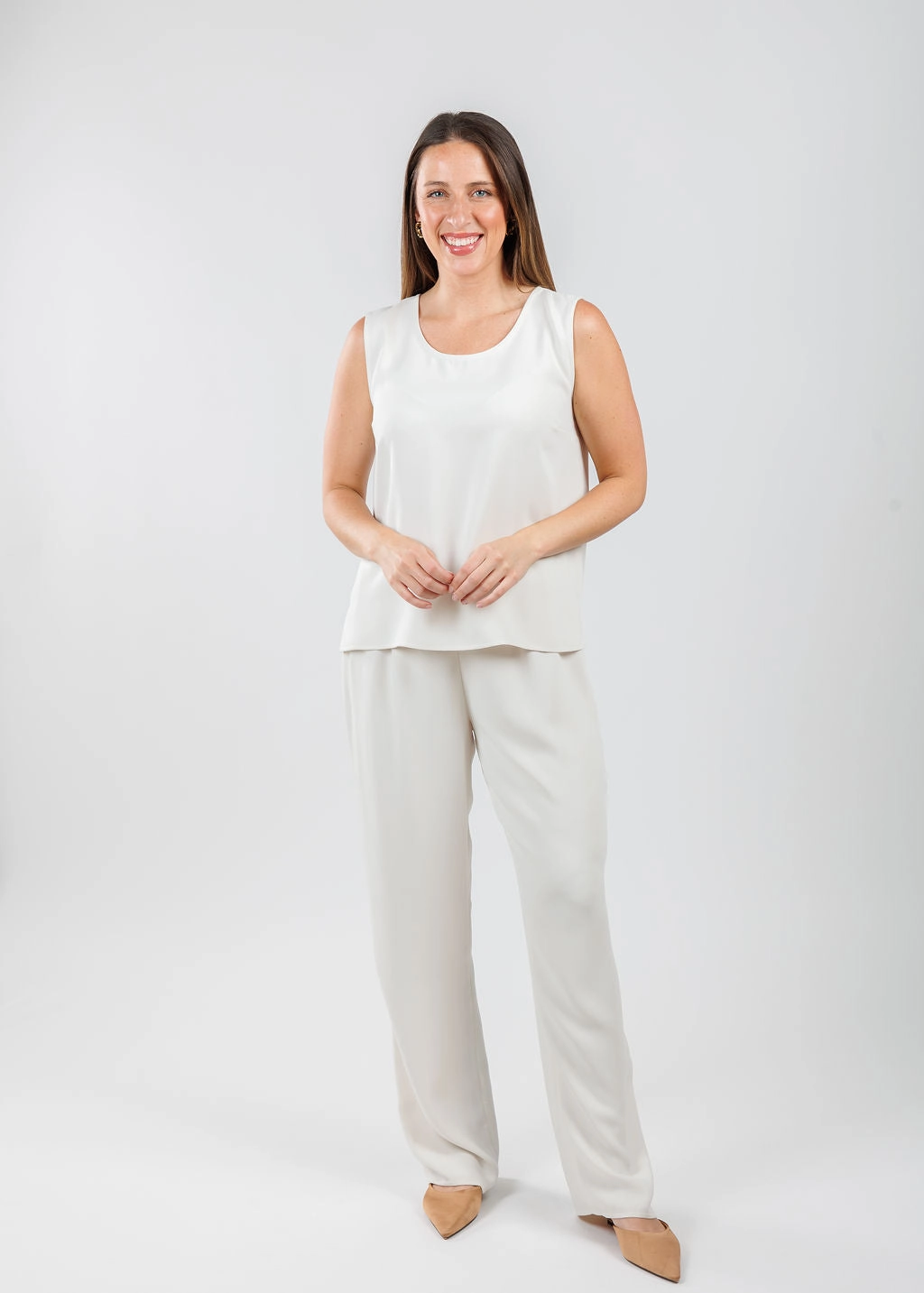 Matte Crepe Suzette Basic Tank - Ivory Urban Edge