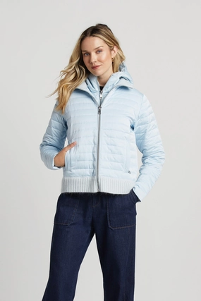 Secure Internal Pockets Winter Fashion Lulu Lightweight Quilted Down Jacket With Knit Trim Details - Ice Blue