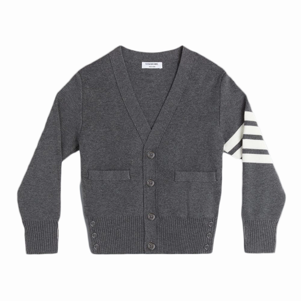 Noise Reducing Hardware Navy Milano Stitch Cotton 4-Bar V-Neck Cardigan