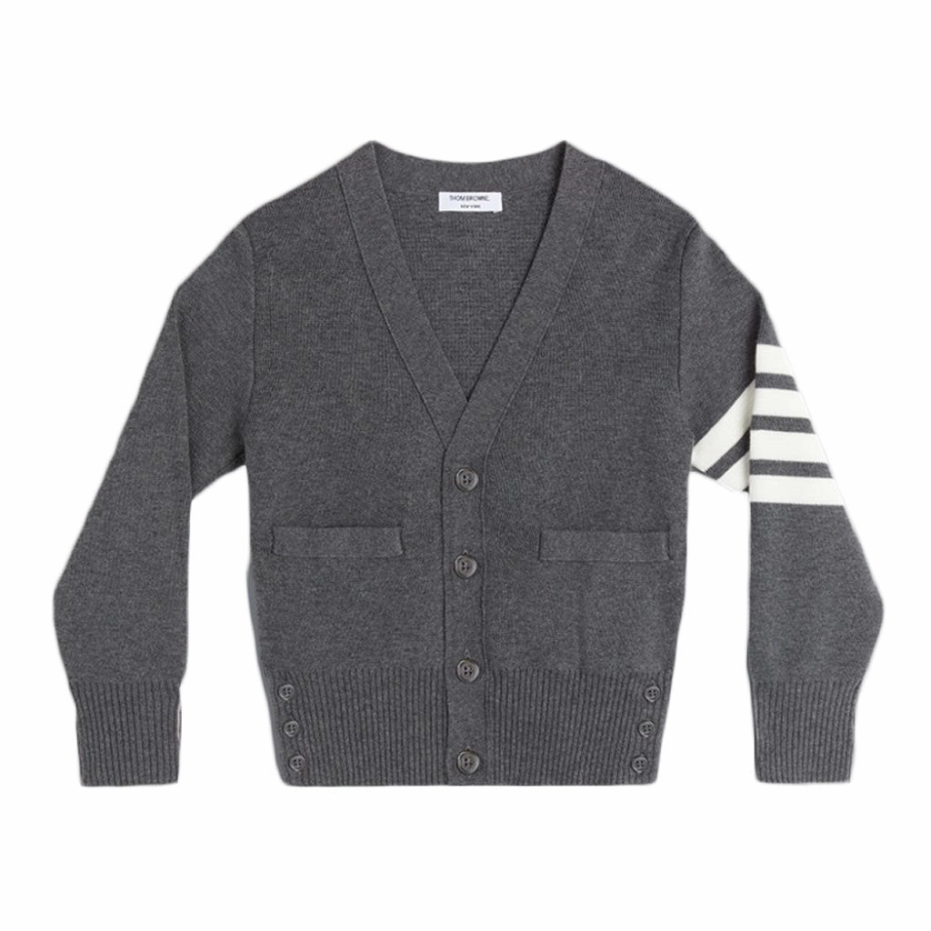 Daily Essential Navy Milano Stitch Cotton 4-Bar V-Neck Cardigan