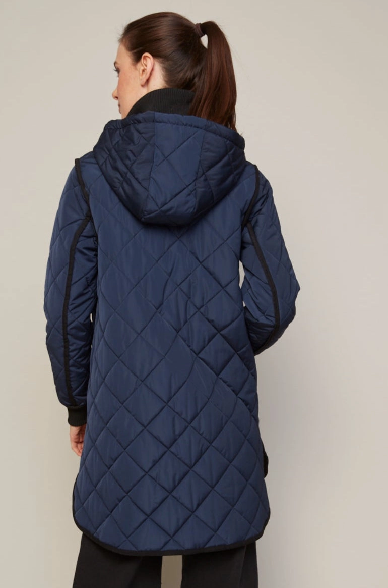 Fade Resistant Dye Effortless Look Libby Quilted Full Zip Coat With Removable Hood - Navy