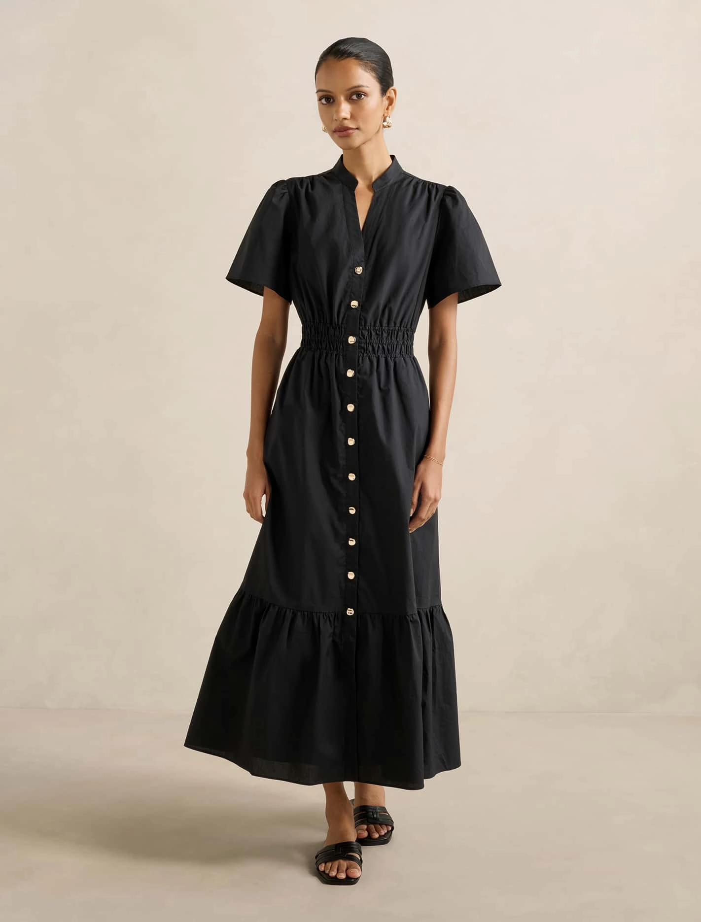 Eleanor Petite Button Down Midi Dress Belted-Style tailored look