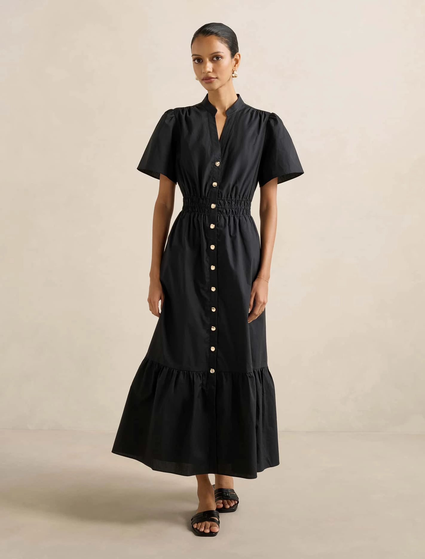 Eleanor Petite Button Down Midi Dress Light Elegance Satin Touch