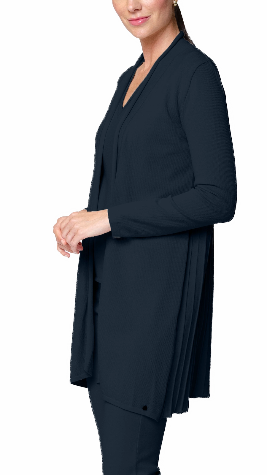 Odor Resistant Knitwear Amely Shawl Collar Mid-Length Cardigan - Dark Navy