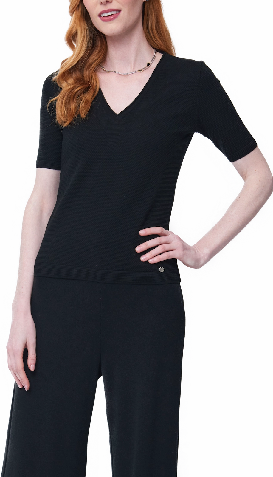 Elena V-Neck Ribbed Top - Black Urban Fashion