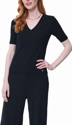 Elena V-Neck Ribbed Top - Black Urban Fashion