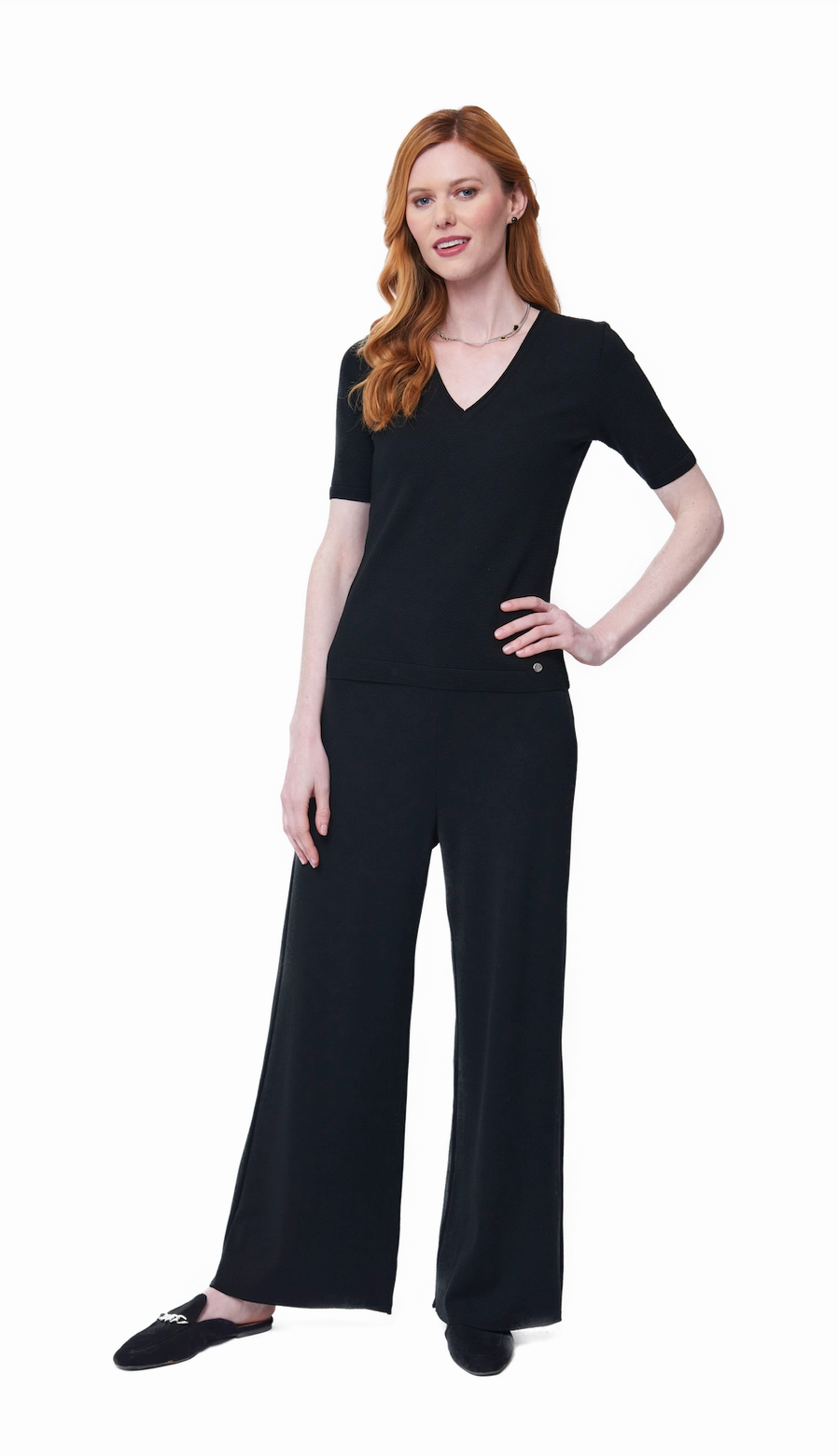 High Neck mix and match Elena V-Neck Ribbed Top - Black