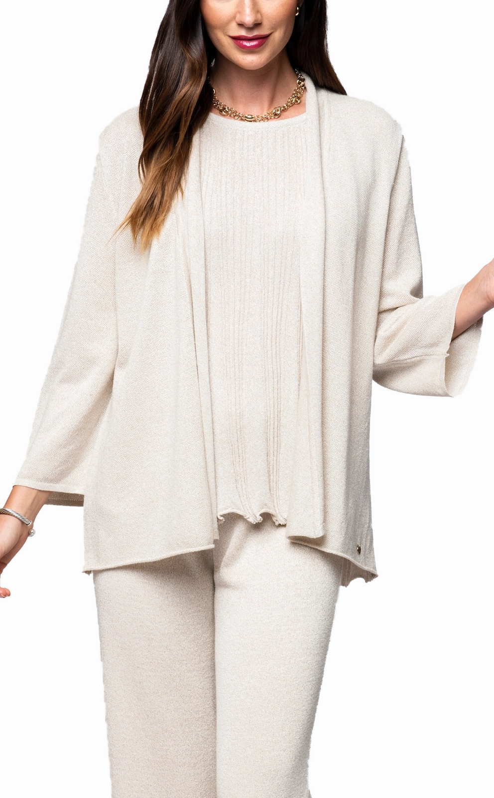 Sleek Movement Comfort Fit Design Elsa Shimmery Jacket / Cardigan - Gold Ecru