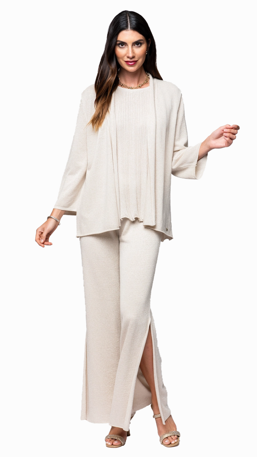 Quick Dry Performance Everyday Chic Elsa Shimmery Jacket / Cardigan - Gold Ecru