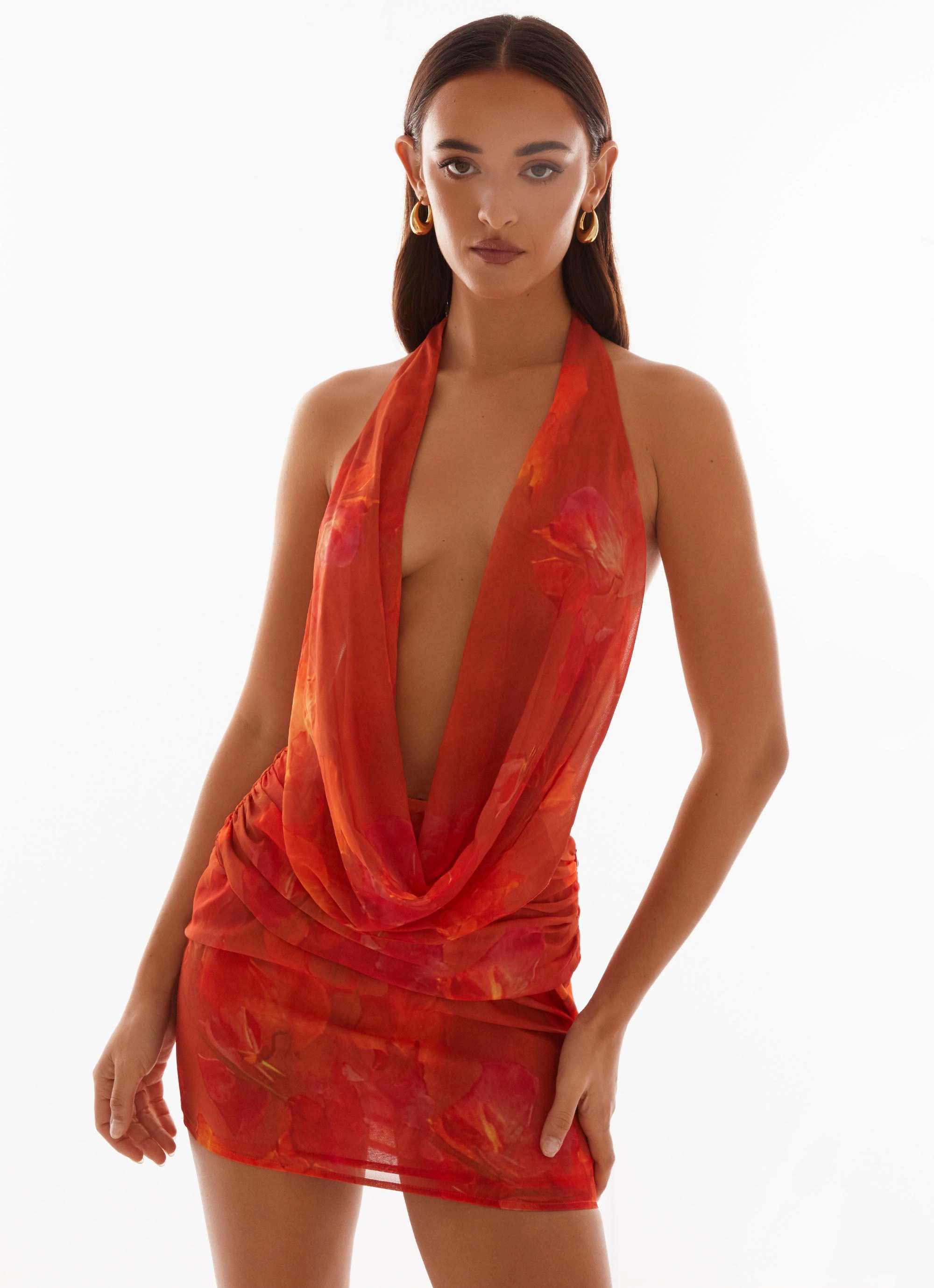 Refined Vibe Elysia Chiffon Mini Dress - Amber