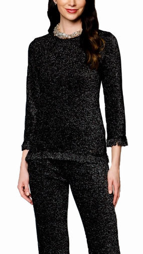 Emilia Shimmer Fringe Top - Black Shimmer Light Wear Formal Elegance