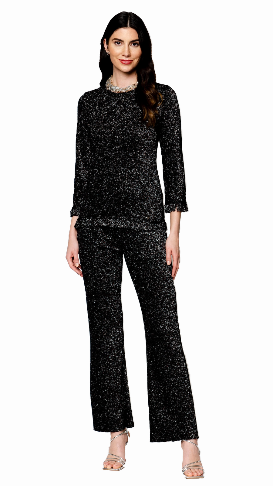 Cozy Wear Emilia Shimmer Fringe Top - Black Shimmer