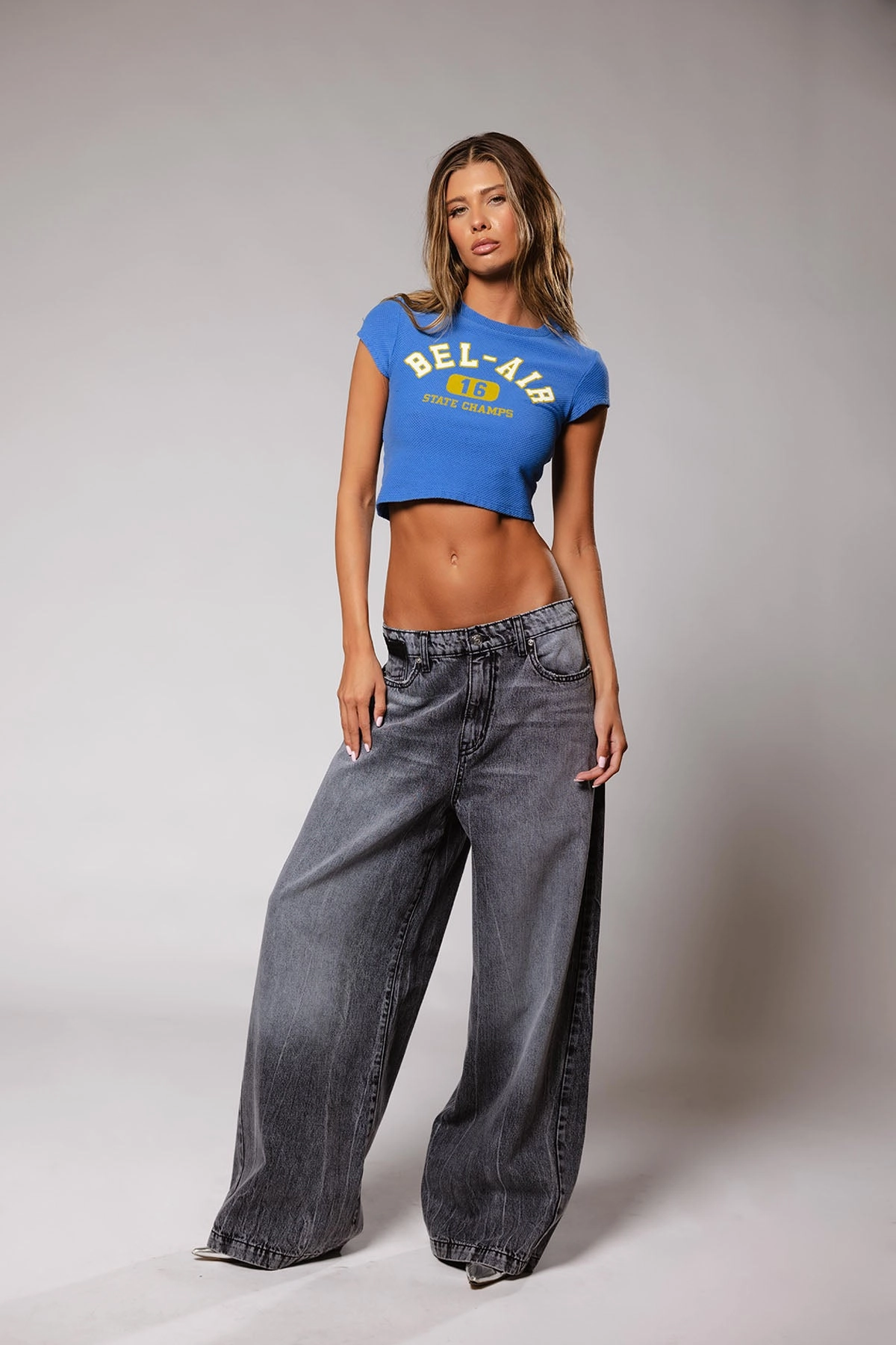 Plaid detail Empire Jean / Abyss