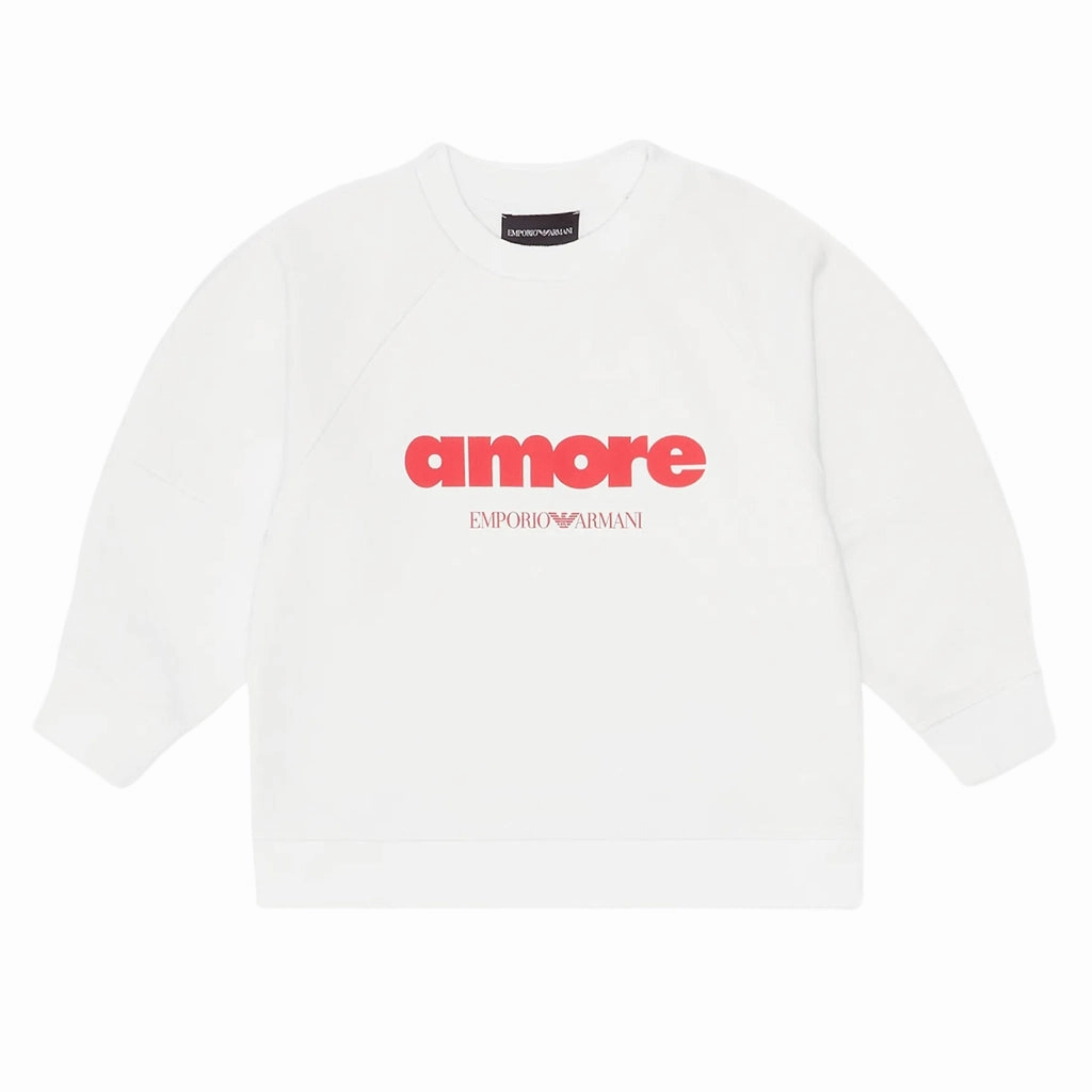 Emporio Armani Junior Asv Amore Printed Organic Jersey Sweatshirt Low Profile Zipper Closure