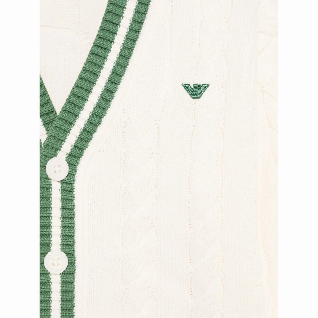 Emporio Armani Junior Cable Knit Cardigan Plaid Print Wrinkle Free Fabric