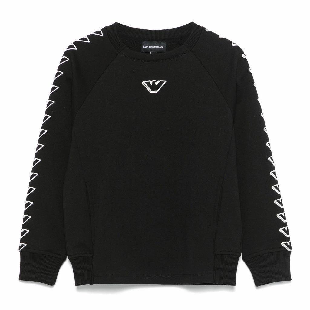 BiodegradableFabric Emporio Armani Junior Ea Crew Jersey Sweatshirt With Eagles Graphic Design