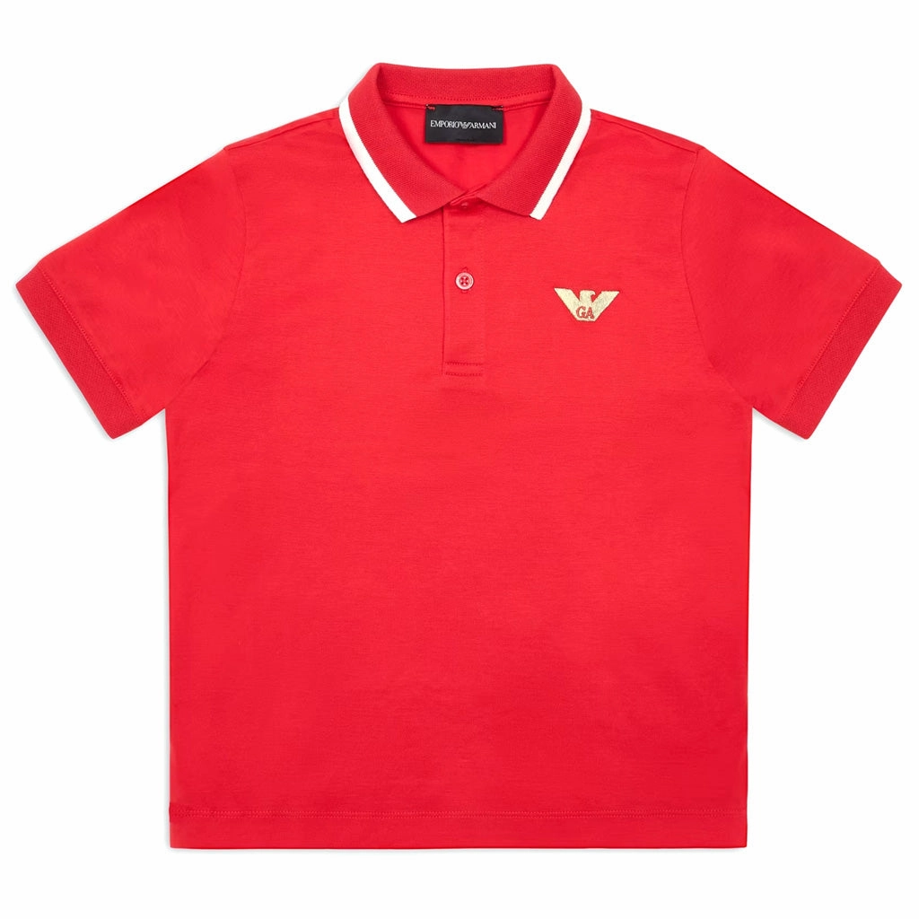 Emporio Armani Junior Eagle Logo Polo Shirt Natural Fiber Blend