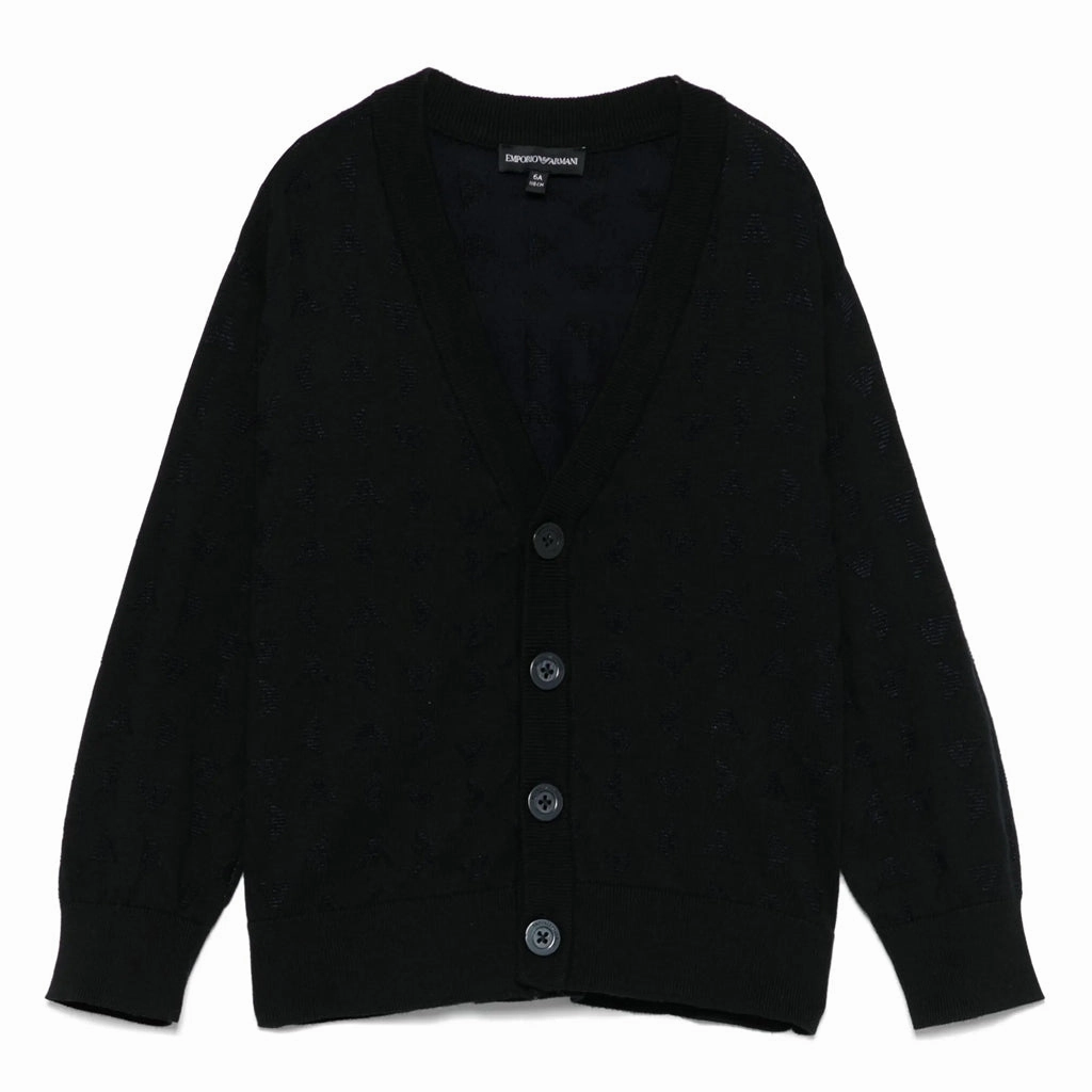 Multi Directional Stretch ContouredShoulderFit Emporio Armani Junior Eagle Pattern Cardigan