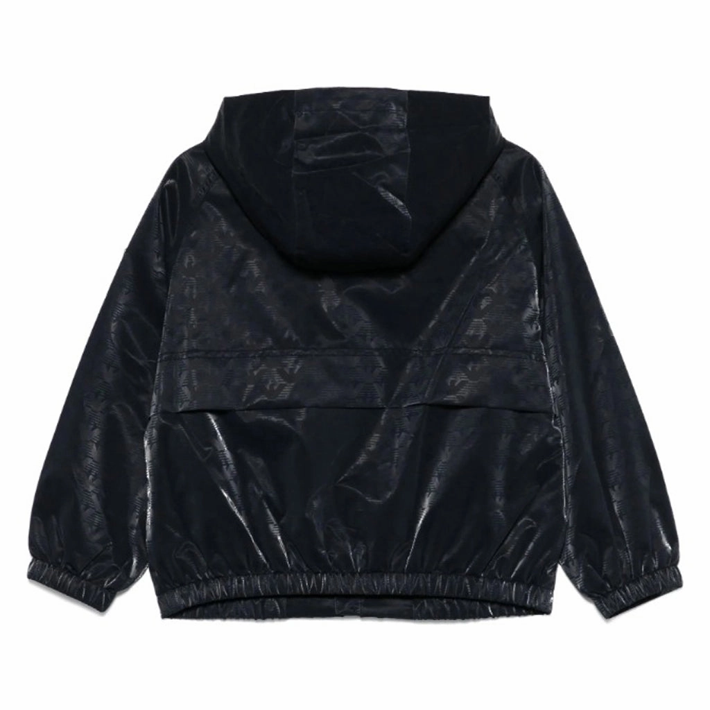 Emporio Armani Junior Eagle Pattern Hooded Jacket Adjustable Cuffs Reinforced Elbow Padding