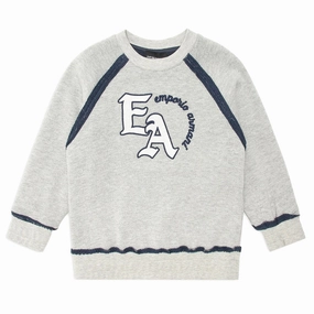 Emporio Armani Junior Oversized Sweatshirt In Jersey With Oversized Logo Embroidery Two Tone Texture Effect
