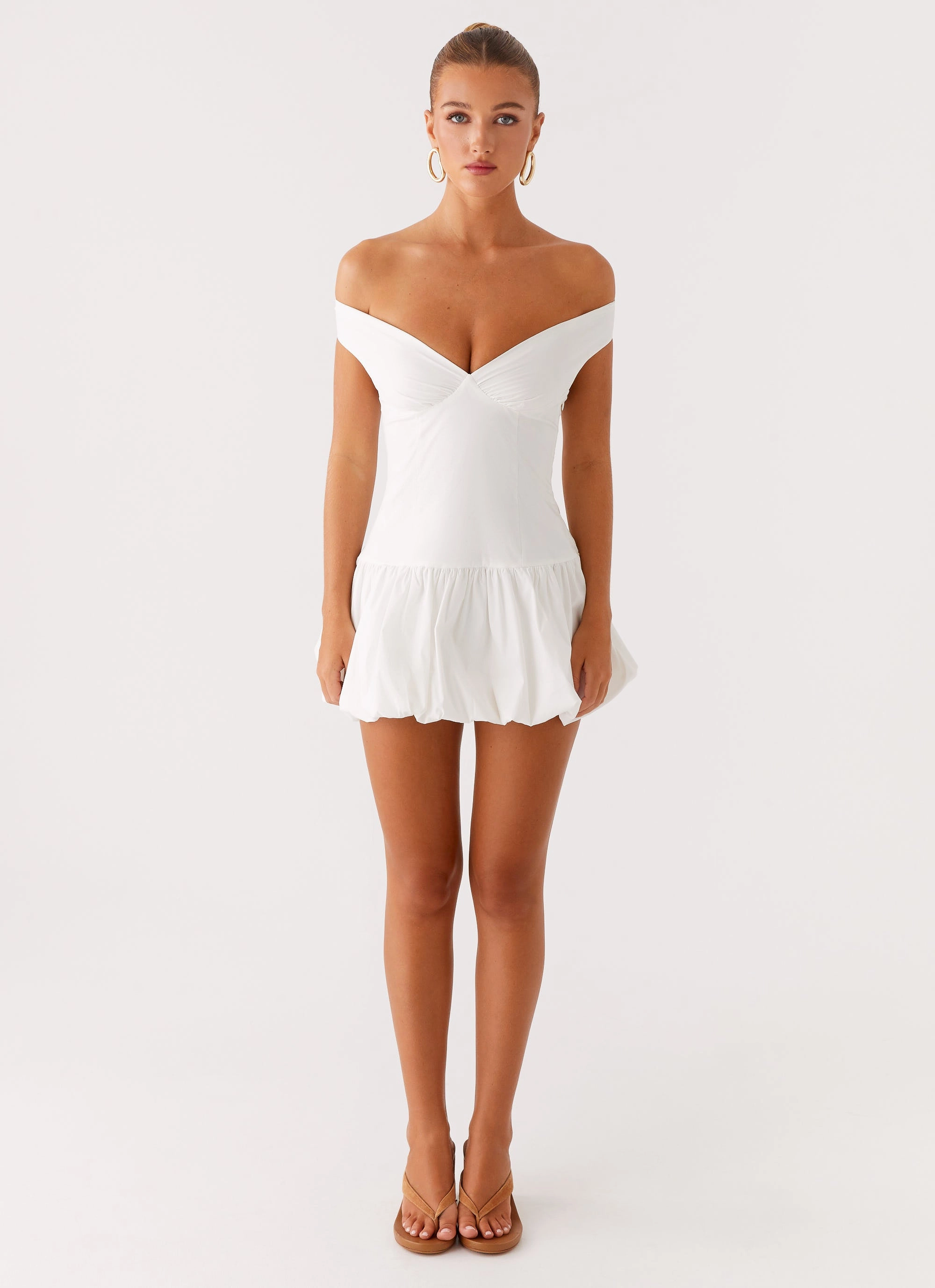 Endless Romance Off Shoulder Mini Dress - White Silky Touch