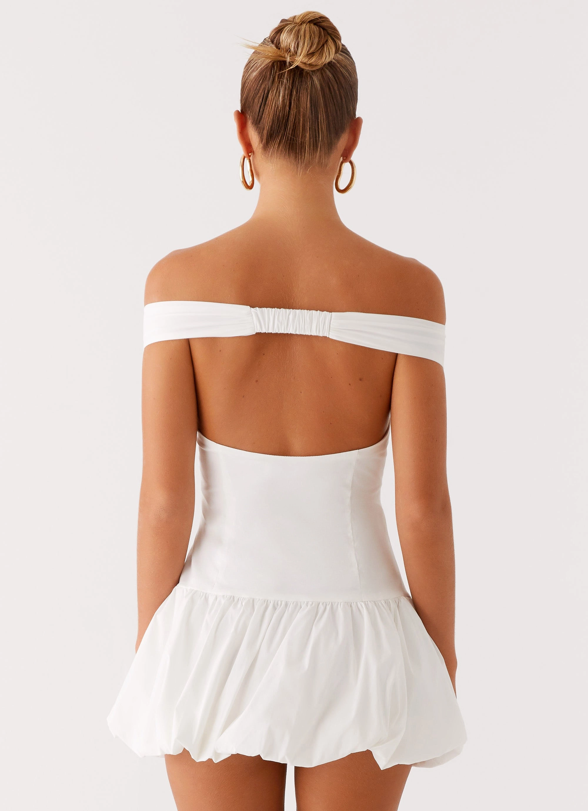 AntiFrayEdging Natural Flow Endless Romance Off Shoulder Mini Dress - White