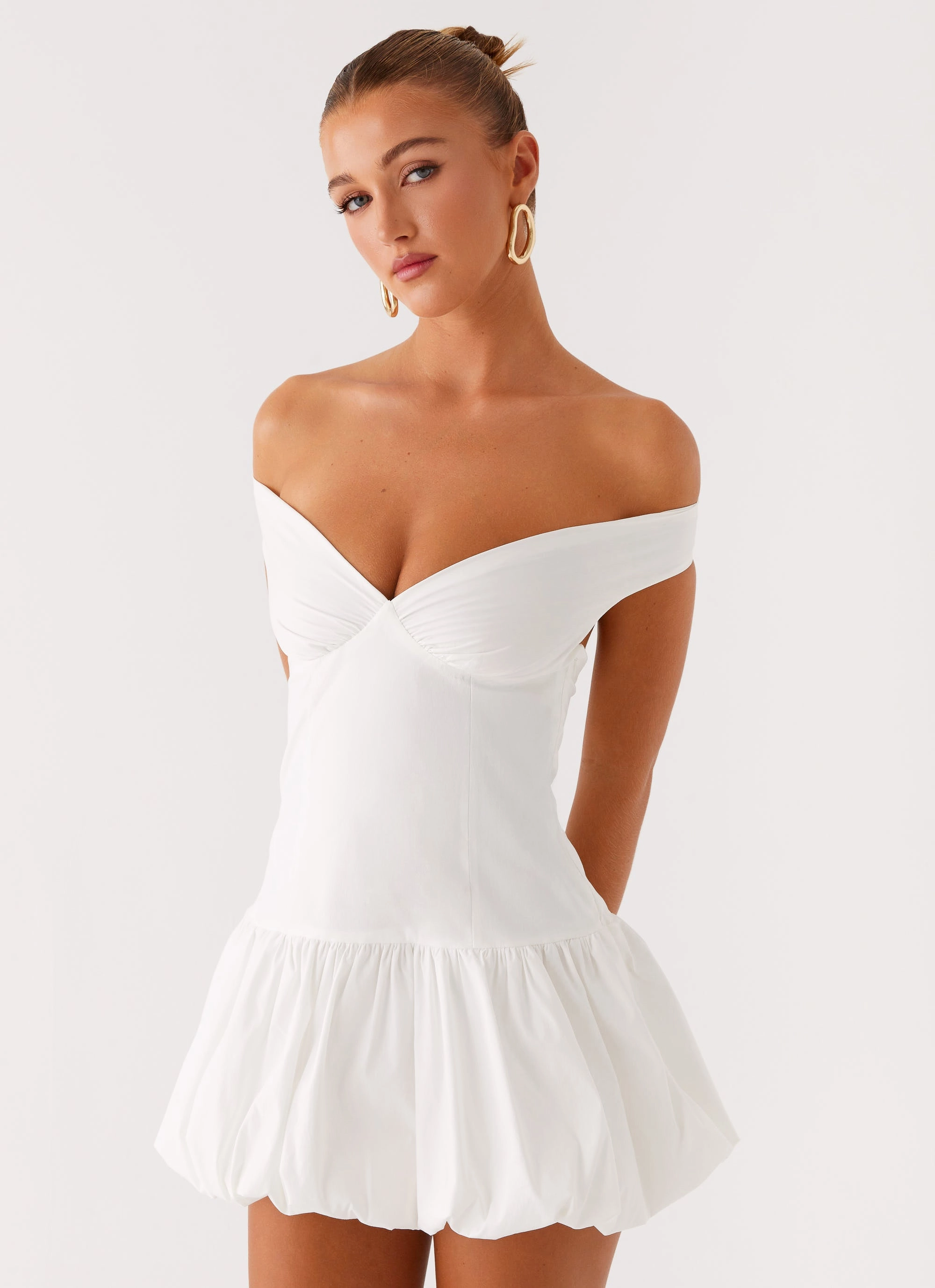Endless Romance Off Shoulder Mini Dress - White monochrome Metallic-Shine