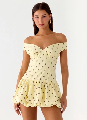 Versatile occasion dress Seamless Finish Endless Romance Off Shoulder Mini Dress - Yellow Polkadot